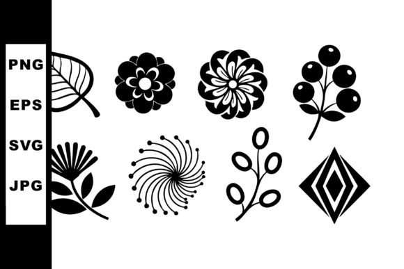 Black and White Decorative Floral and Leaf