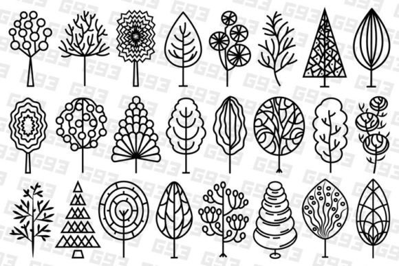 Decorative Line Art Trees Graphics