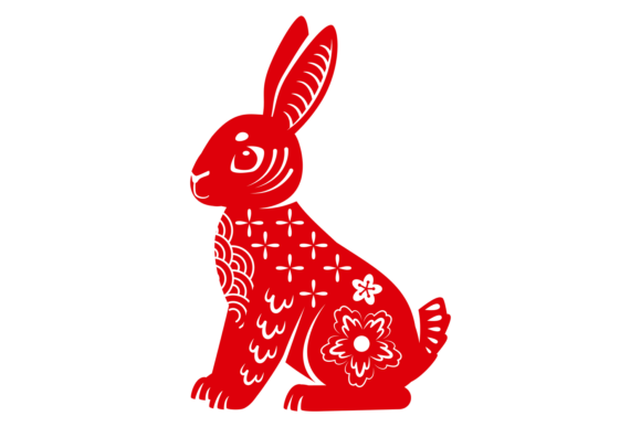 Ornate Bunny Graphics: Decorative Red Silhouette Illustrations