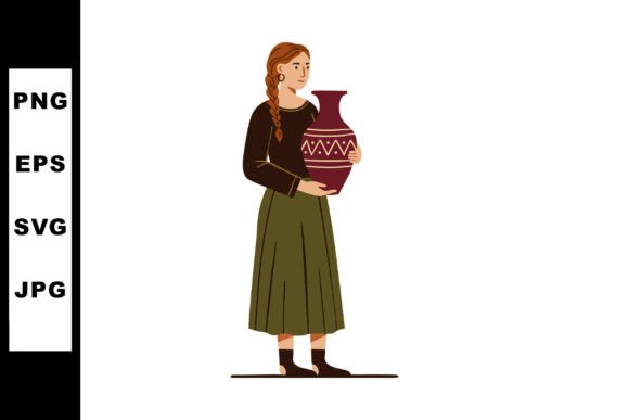Woman Holding Traditional Decorative Vase Graphics